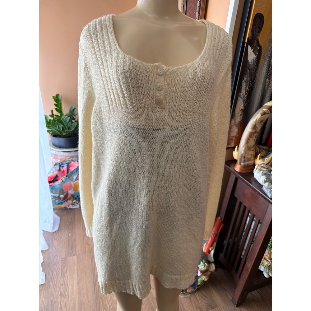 Avenue Cream Knit Henley Tunic Sweater Long Sleeve Scoop Neck Plus Size 18/20